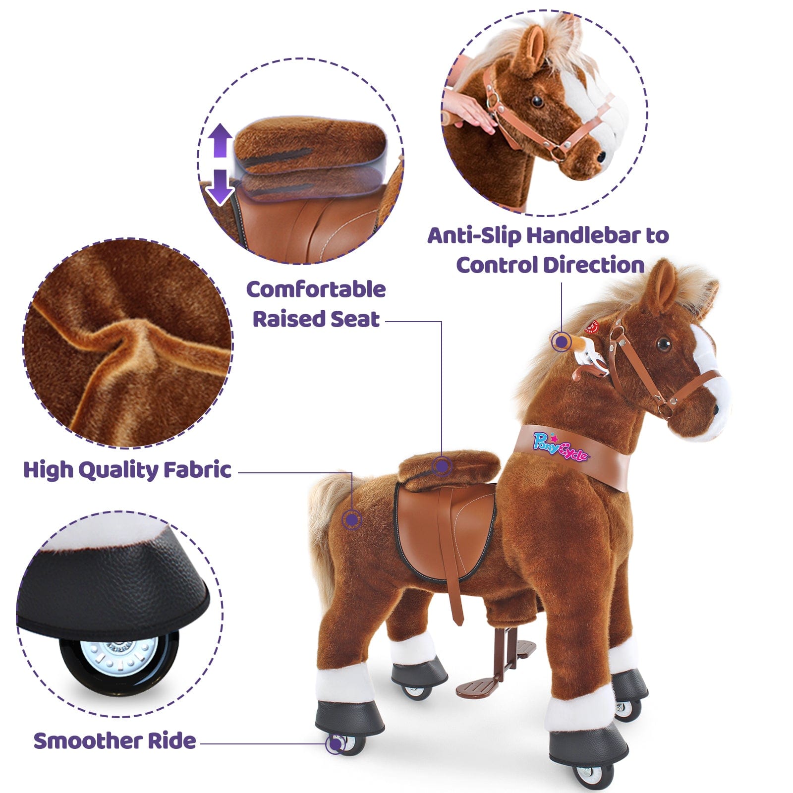 PonyCycle Model U® Brown Large Ride-On for Kids Age 7+, Mechanical Walking Pony Toy