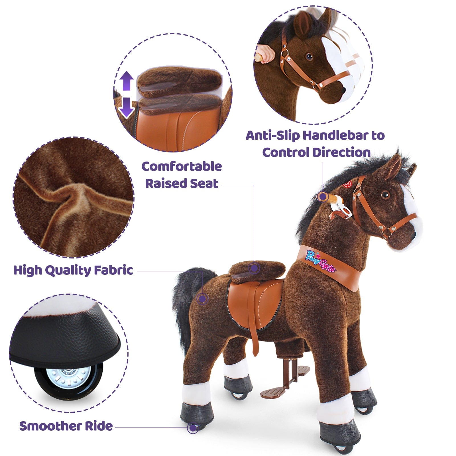 PonyCycle Model U® Chocolate Ride-On for Kids Age 3-4, Mechanical Walking Pony Toy Dark Brown