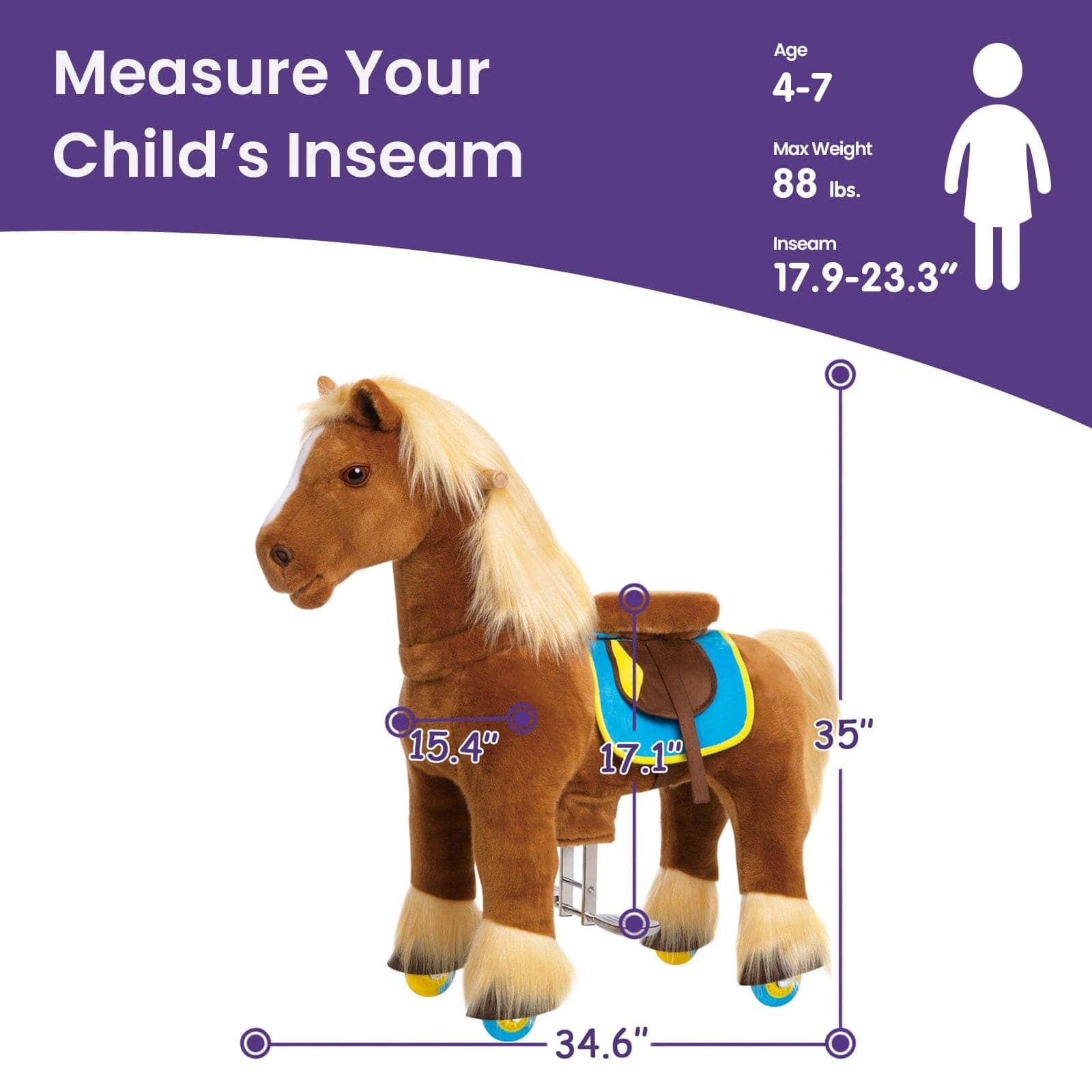 PonyCycle Model X Ride-On Horse, Brown - Rideable Toy for Kids Age 4-7, Mechanical Walking Ride-On Toy