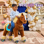 PonyCycle Model X Ride-On Horse, Brown - Rideable Toy for Kids Age 4-7, Mechanical Walking Ride-On Toy