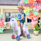 PonyCycle Model X® Ride-On Unicorn, Rainbow - Rideable Toy for Kids Age 4-7, Mechanical Walking Unicorn Ride-On Toy