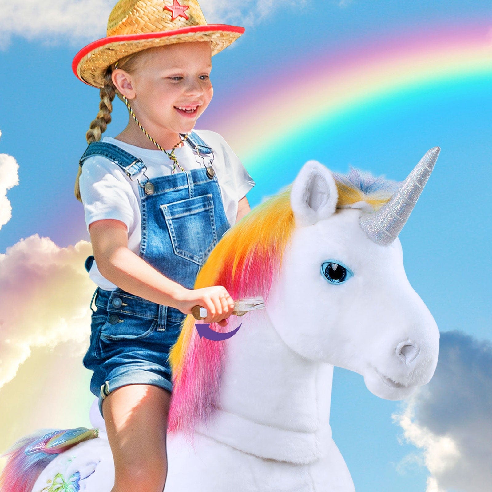 PonyCycle Model X® Ride-On Unicorn, Rainbow - Rideable Toy for Kids Age 3-4, Mechanical Walking Unicorn Ride-On Toy