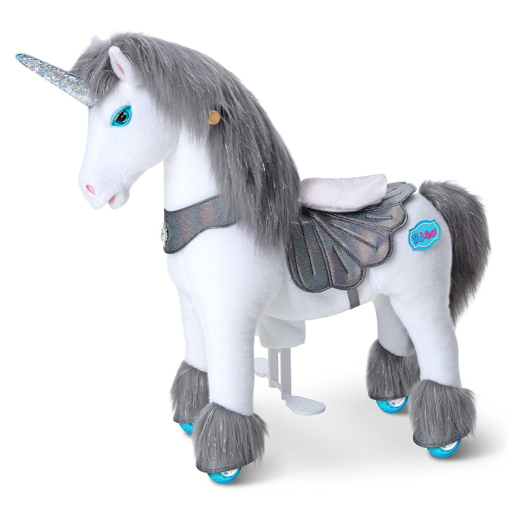PonyCycle Model Y® Ride-On Unicorn, Grey - Rideable Toy for Kids Age 4-7, Mechanical Walking Unicorn Ride-On Toy