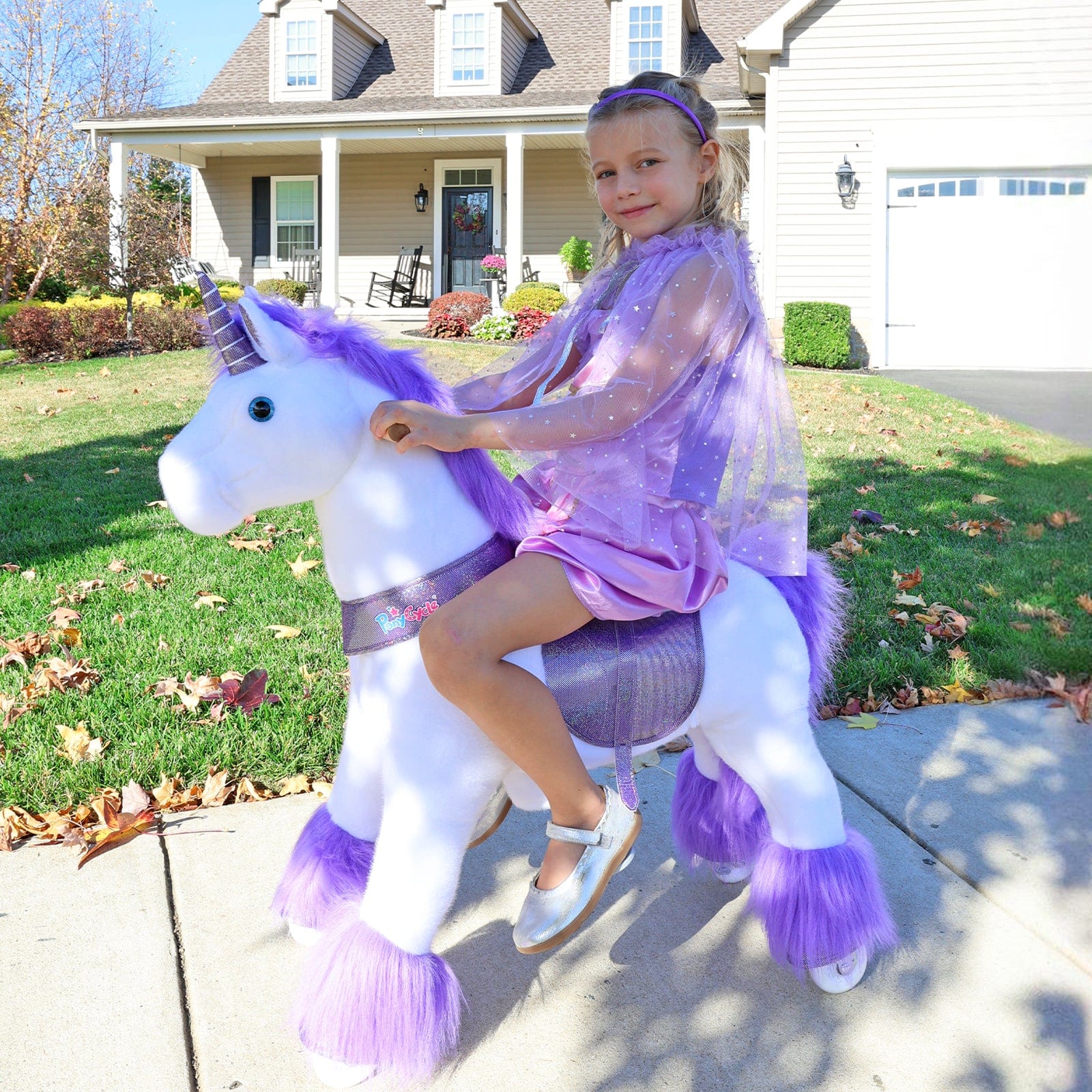 PonyCycle Model U® Purple Ride-On Unicorn for Kids Age 4-7, Mechanical Walking Pony Toy