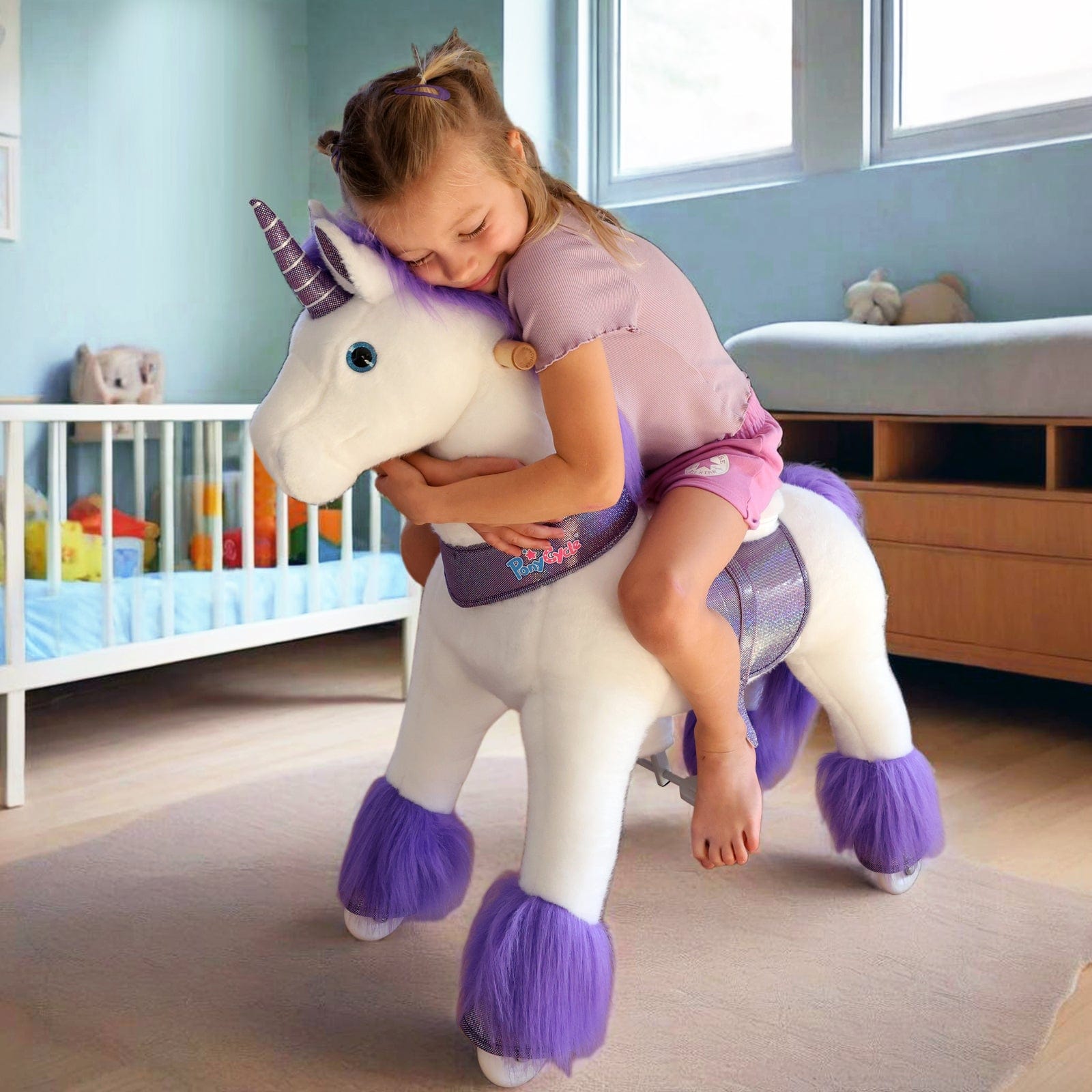PonyCycle Model U® Purple Ride-On Unicorn for Kids Age 3-4, Mechanical Walking Pony Toy