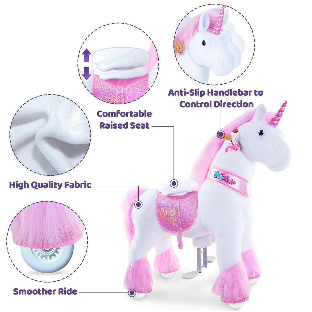 PonyCycle Model U® Pink Ride-On Unicorn for Kids Age 4-7, Mechanical Walking Pony Toy