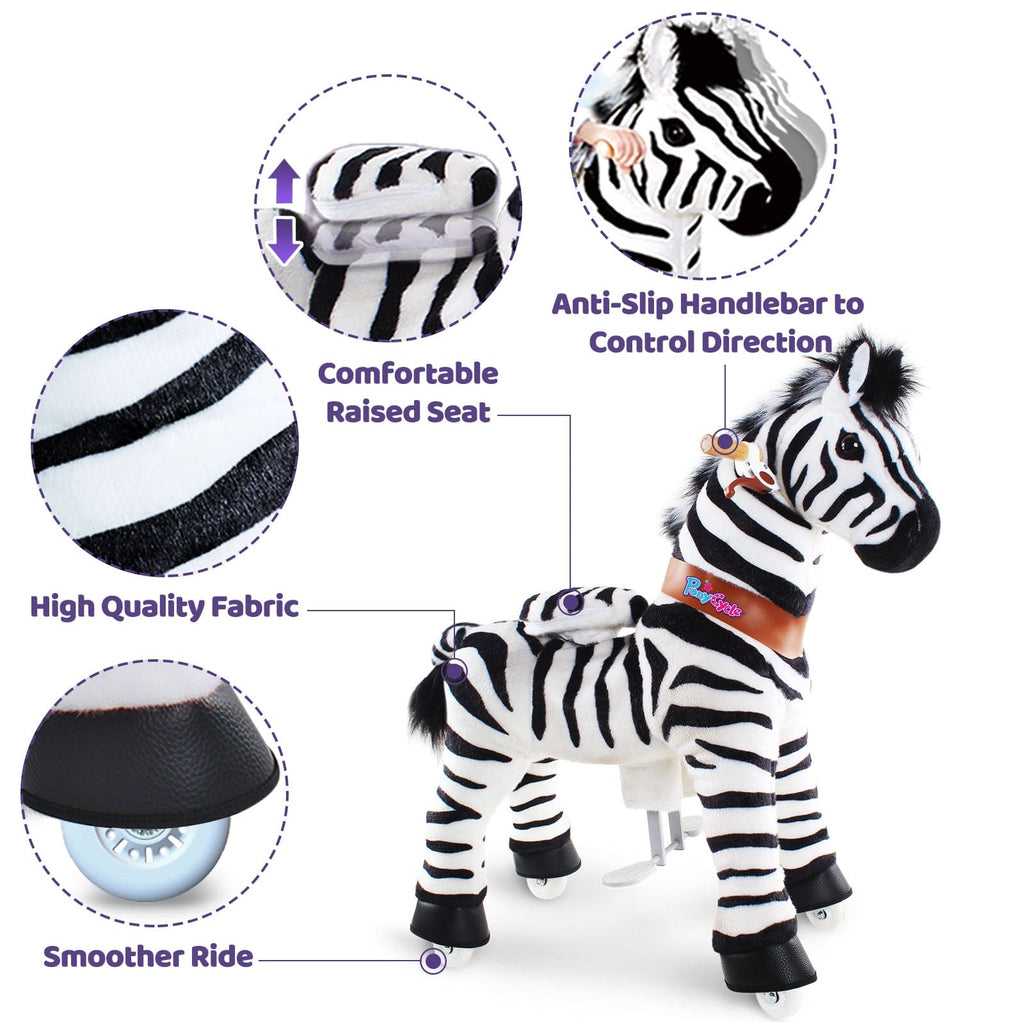 PonyCycle Model U® Zebra Ride-On for Kids Age 4-7, Mechanical Walking Pony Toy