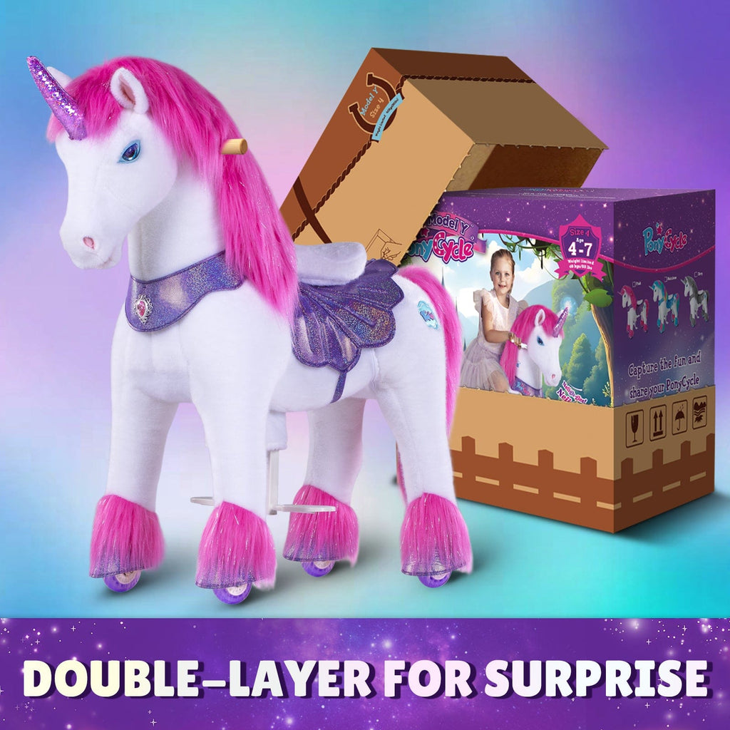 PonyCycle Model Y® Ride-On Unicorn, Pink - Rideable Toy for Kids Age 4-7, Mechanical Walking Unicorn Ride-On Toy