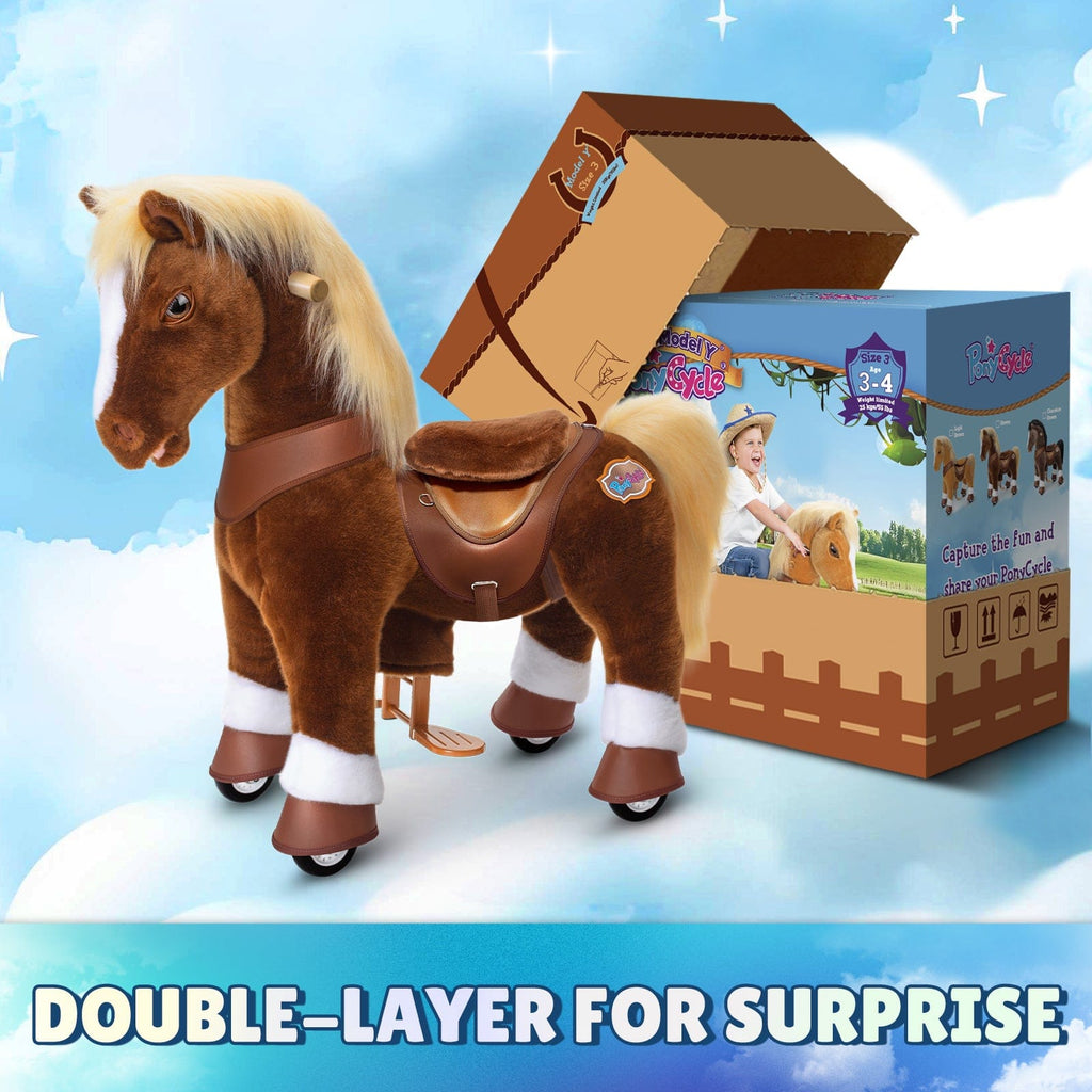 PonyCycle Model Y Ride-On Horse, Brown - Rideable Toy for Kids Age 3-4, Mechanical Walking Ride-On Toy