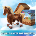 PonyCycle Model Y Ride-On Horse, Brown - Rideable Toy for Kids Age 3-4, Mechanical Walking Ride-On Toy