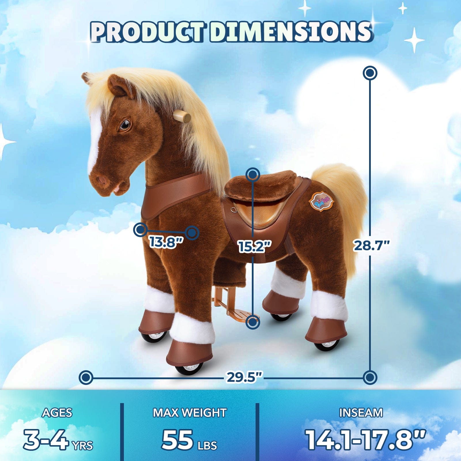 PonyCycle Model Y® Ride-On Horse, Brown - Rideable Toy for Kids Age 3-4, Mechanical Walking Ride-On Toy