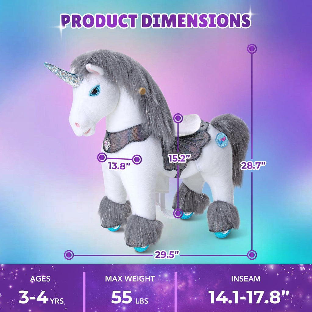 PonyCycle Model Y® Ride-On Unicorn, Grey - Rideable Toy for Kids Age 3-4, Mechanical Walking Unicorn Ride-On Toy