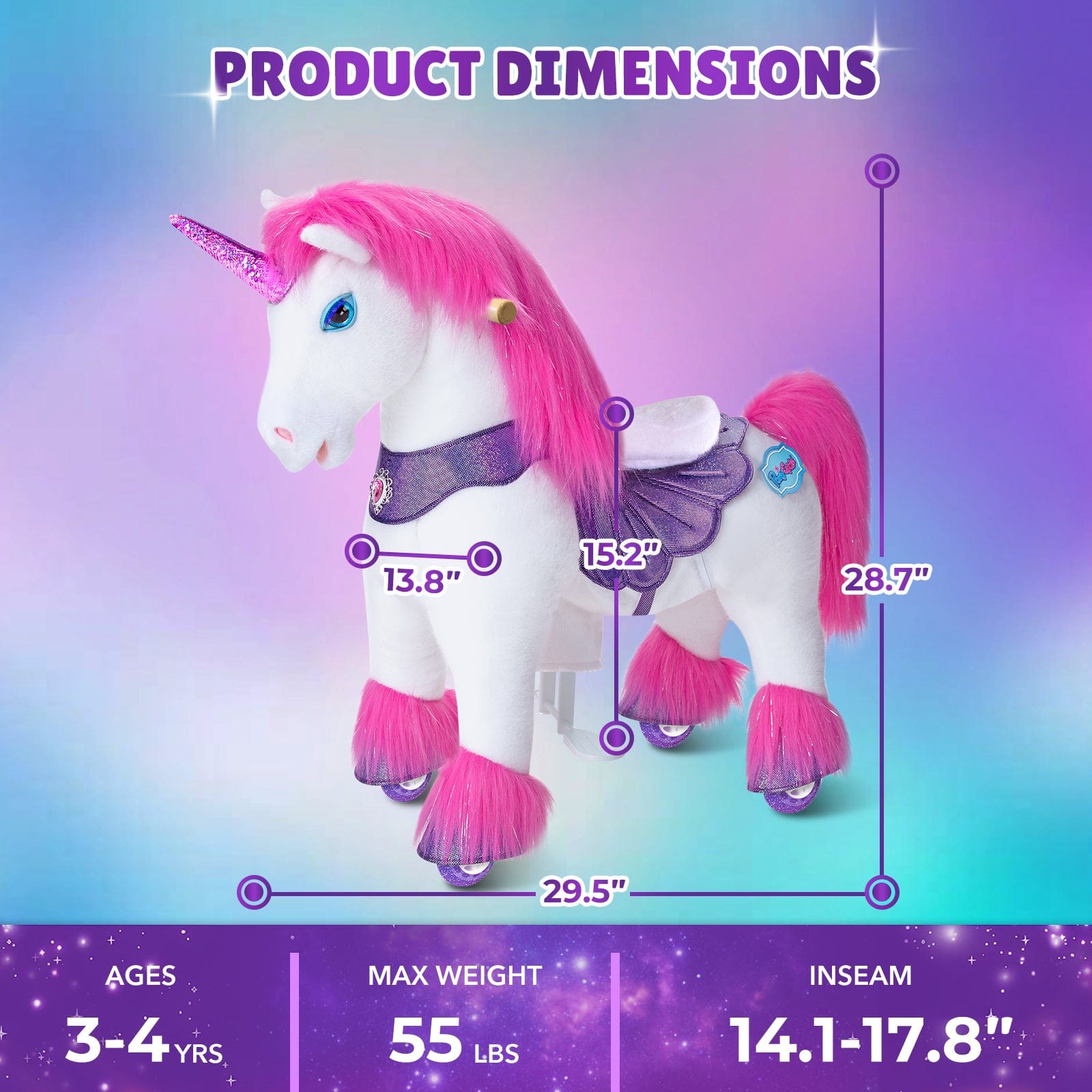 PonyCycle Model Y® Ride-On Unicorn, Pink - Rideable Toy for Kids Age 3-4, Mechanical Walking Unicorn Ride-On Toy