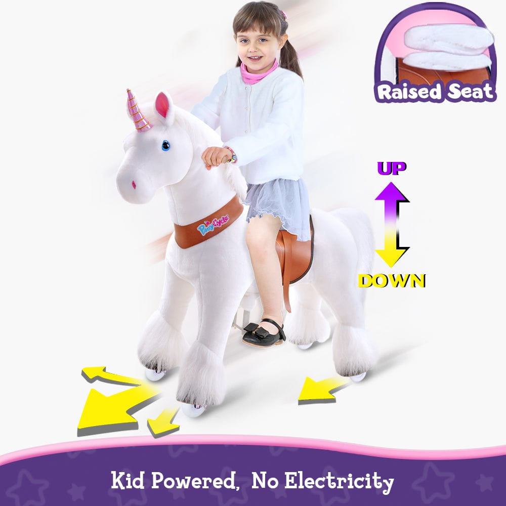 PonyCycle Model U® White Large Ride-On Unicorn for Kids Age 7+, Mechanical Walking Pony Toy