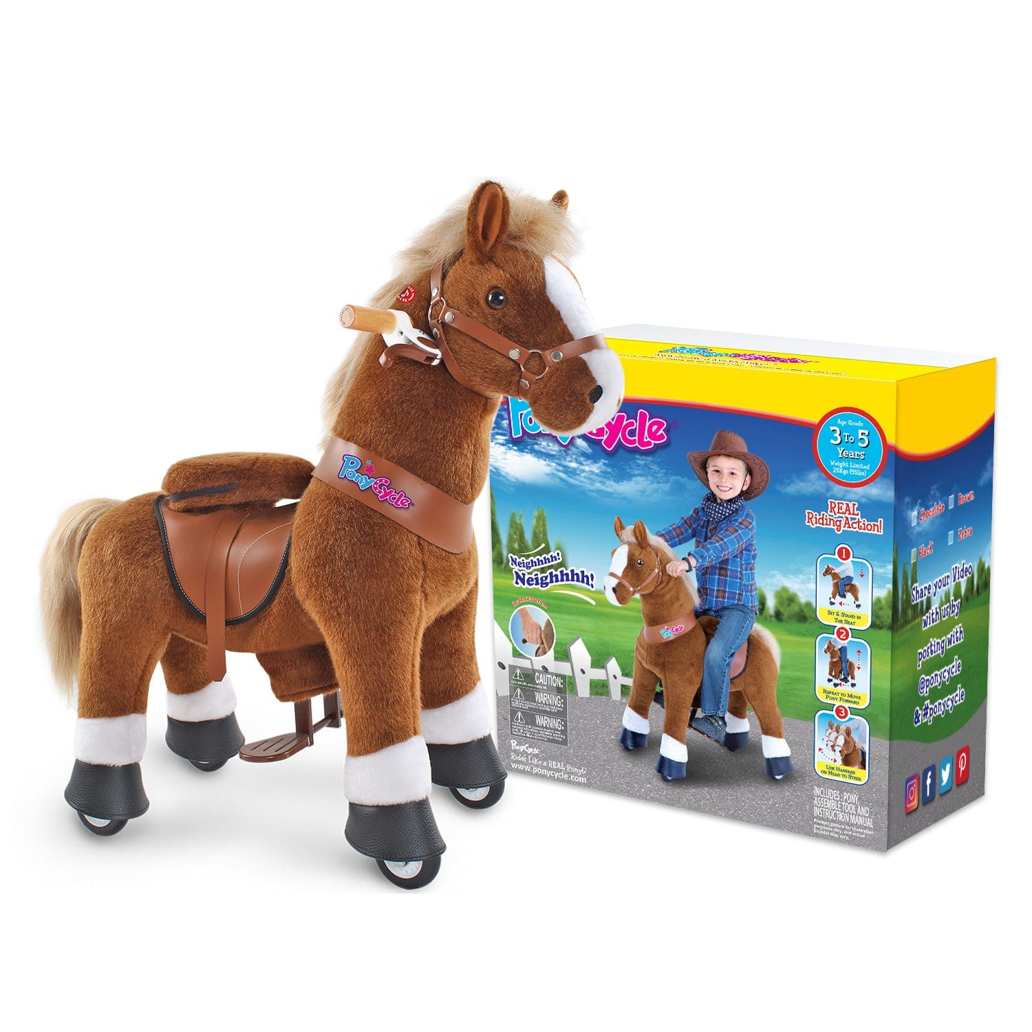 PonyCycle Model U® Brown Large Ride-On for Kids Age 7+, Mechanical Walking Pony Toy