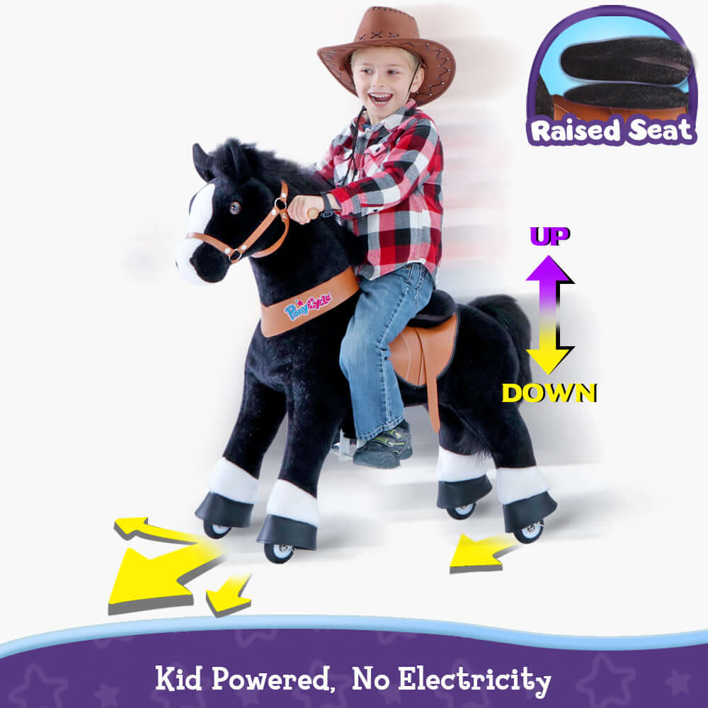 PonyCycle Model U® Black Ride-On for Kids Age 4-7, Mechanical Walking Pony Toy